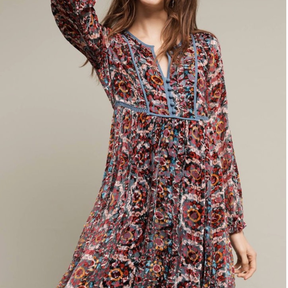 Anthropologie Abia Velvet Burnout Dress